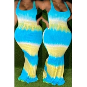 lovely Bohemian U Neck Tie-dye Yellow Maxi Plus Si