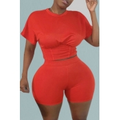 Lovely Leisure O Neck Skinny Red Plus Size Two-pie