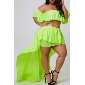 lovely Trendy Flounce Design Asymmetrical Green Pl