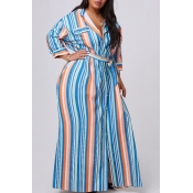 lovely Casual Striped Print Yellow Maxi Plus Size 