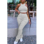 LW Stylish Fold Design Grey Two-piece Pants Set