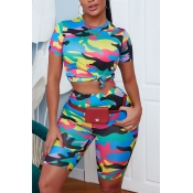 lovely Leisure O Neck Camo Print Two-piece Shorts 