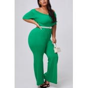 lovely Casual Basic Green Plus Size One-piece Jump