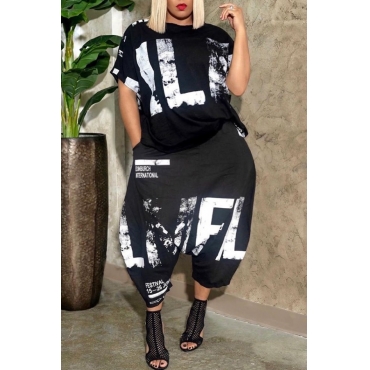 

LW Plus Size Graffiti Letter Print Harlan Pants Set, Black