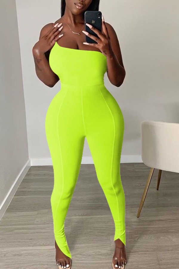 

LW One Shoulder Slit Cami Jumpsuit, Yellow