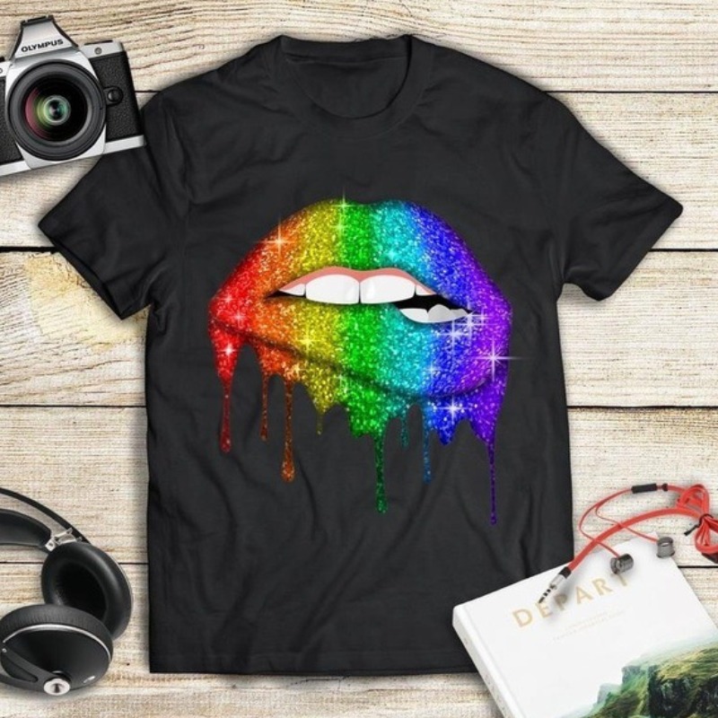 

lovely Leisure O Neck Lip Print Black T-shirt