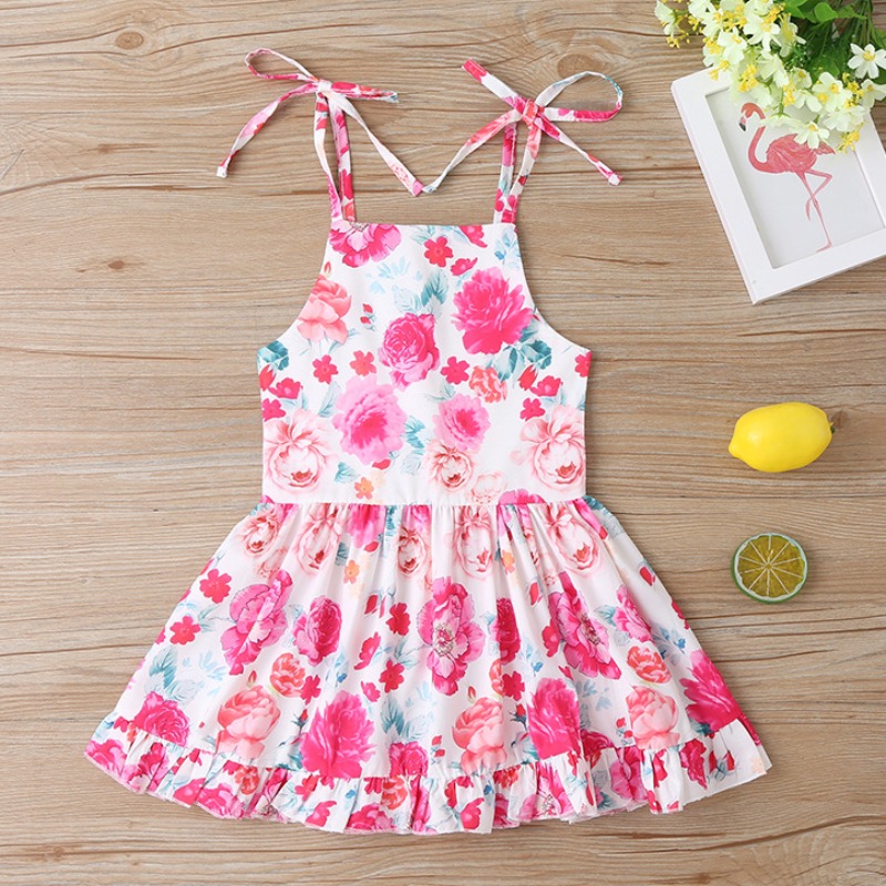 

lovely Sweet Floral Print Rose Red Girl Knee Length Dress