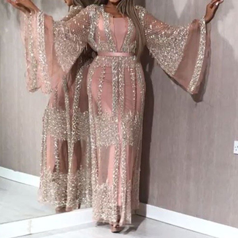 

lovely Trendy Patchwork See-through Pink Maxi Dress(Two-piece