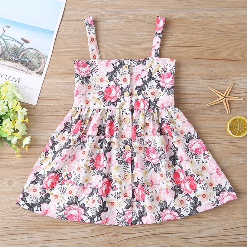 

lovely Sweet Floral Print Pink Gril Knee Length Dress