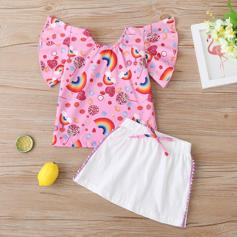 

lovely Sweet Print Rose Red Girl Two-piece Skirt Set