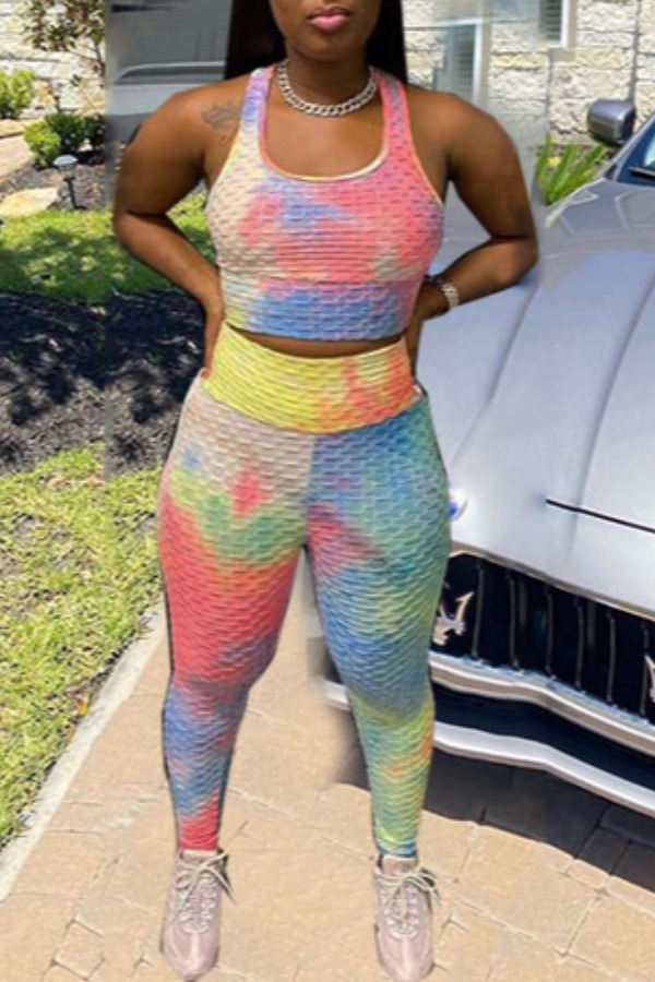 

LW Sportswear Tie Dye Multicolor Two Piece Pants Set, Multi