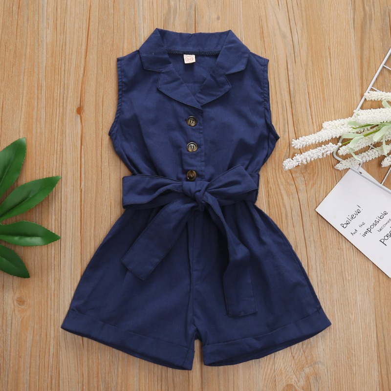 

lovely Leisure Buttons Design Dark Blue Girl One-piece Romper