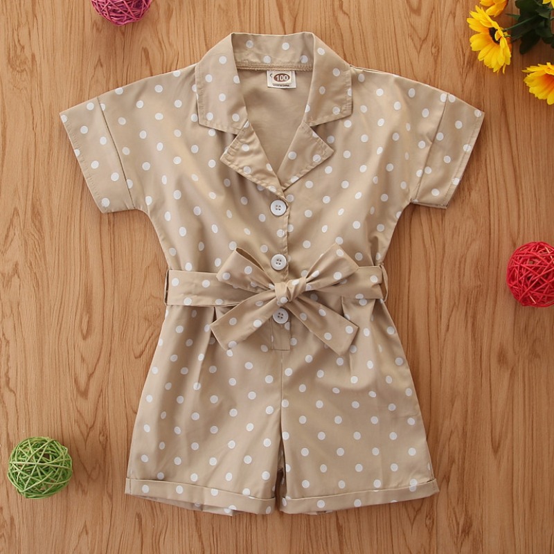 

lovely Leisure Dot Print Khaki Girl One-piece Romper