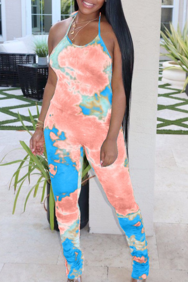 

lovely Stylish Tie-dye Pink Plus Size One-piece Jumpsuit