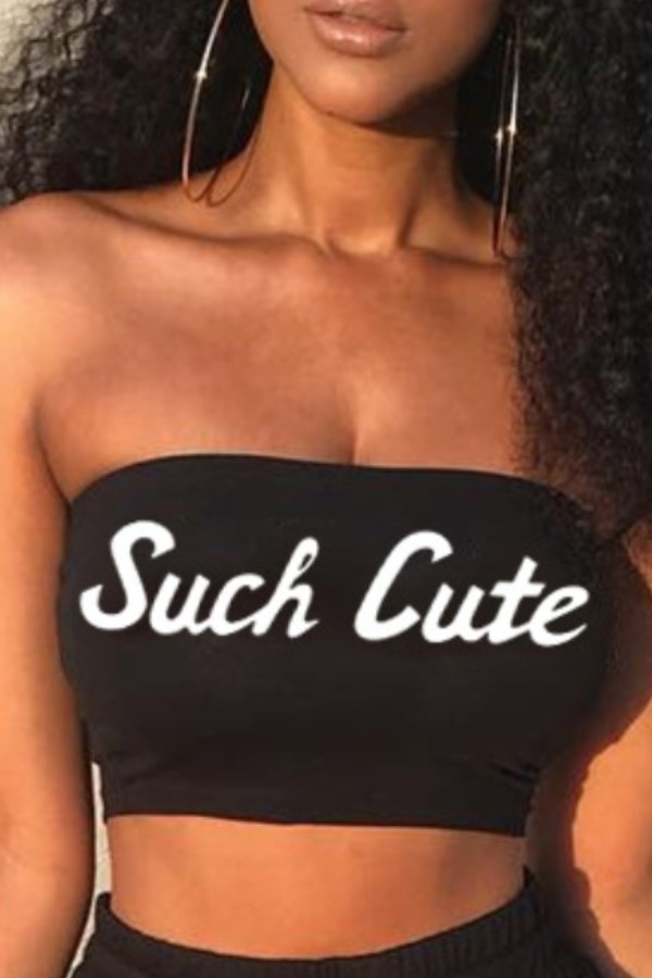 

lovely Sexy Letter Print Black Camisole