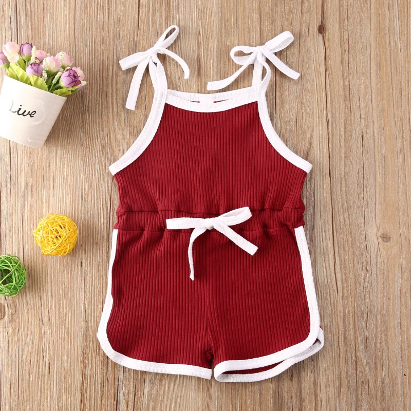 

lovely Sportswear Lace-up Wine Red Girl One-piece Romper