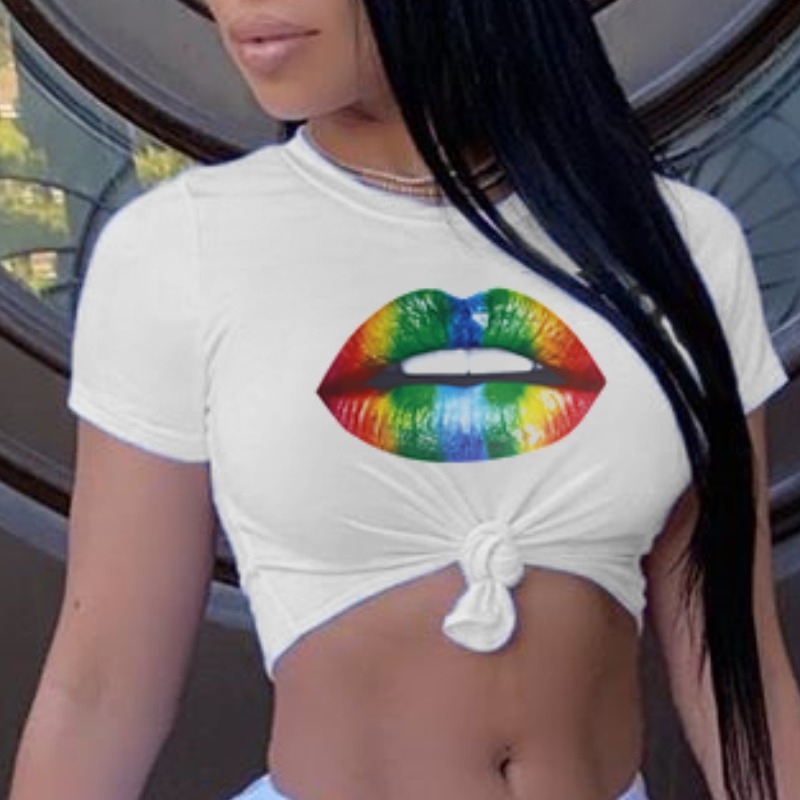 

lovely Leisure O Neck Lip Print White T-shirt