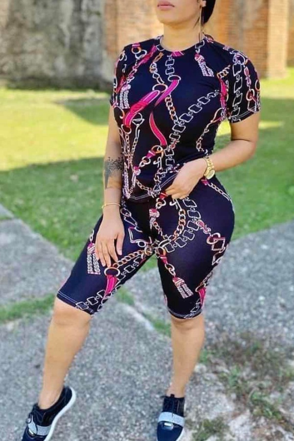 

lovely Street Print Black Two Piece Shorts Set