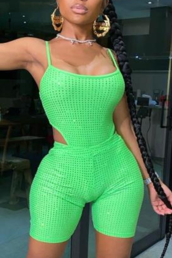 

lovely Sportswear Skinny Green Two-piece Shorts Set