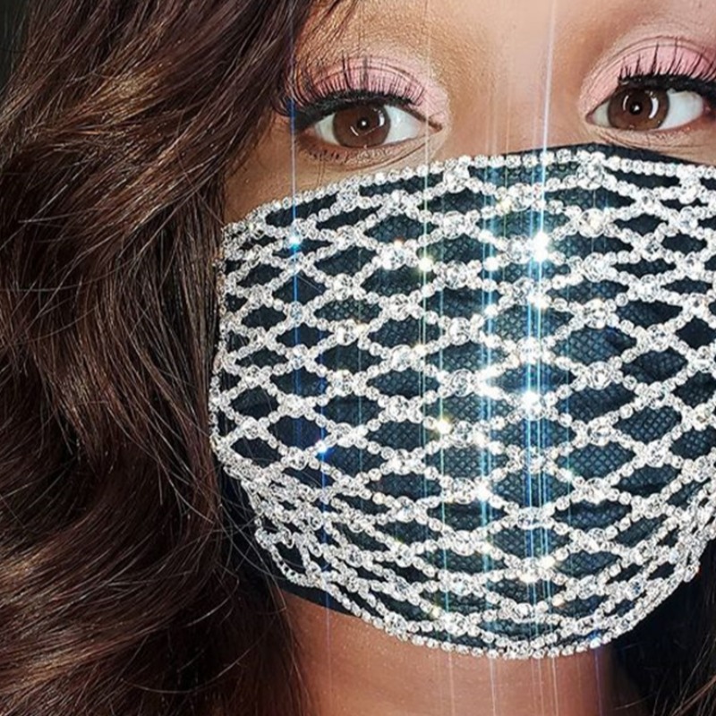 

lovely Rhinestone Decorative Silver Face Mask