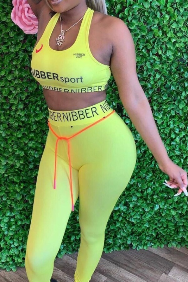 

lovely Sportswear Letter Light Yellow Two-piece Pants Set