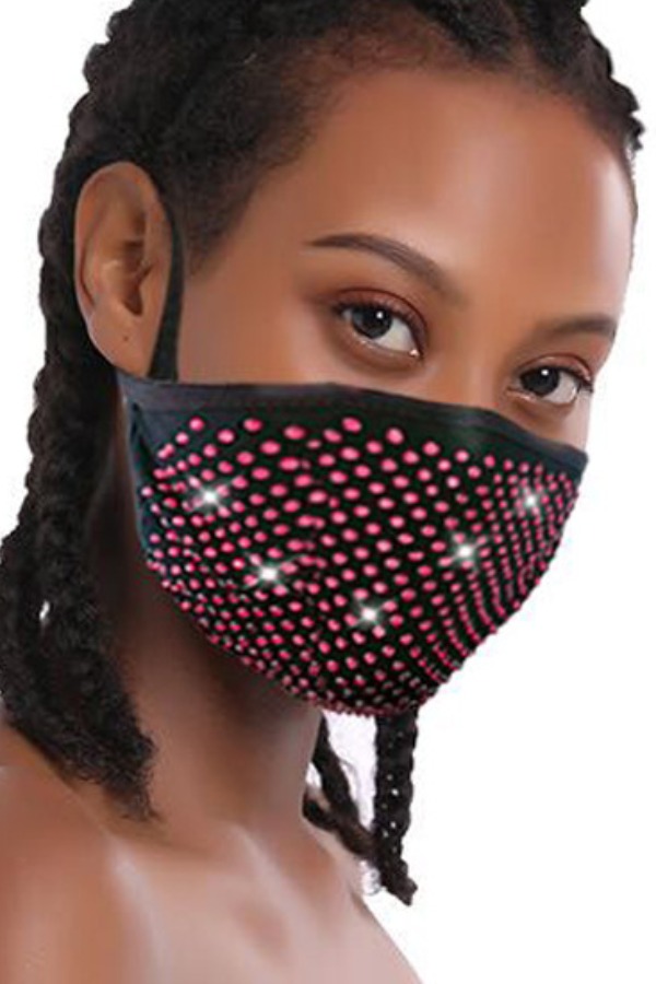 

Lovely Rhinestone Decorative Black Face Mask, Red