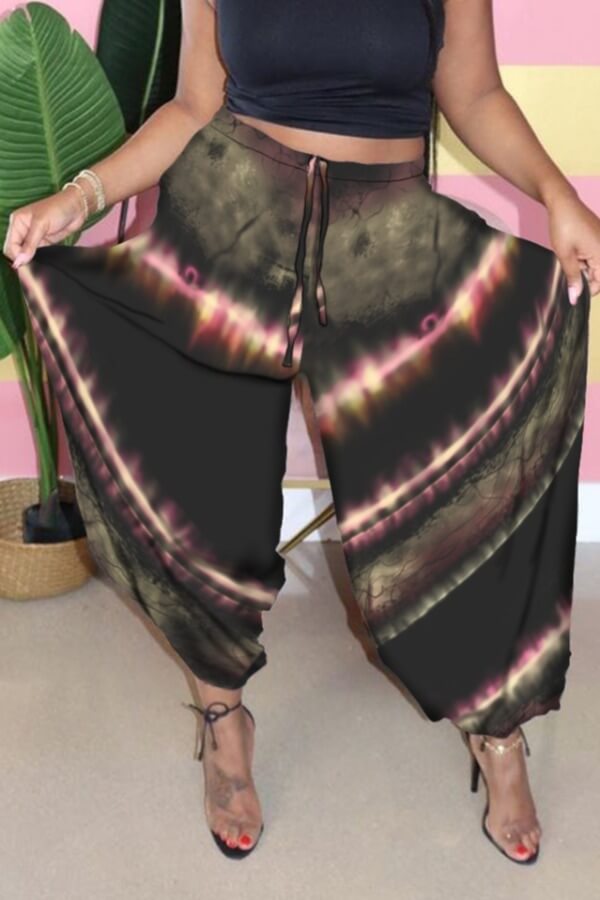 

Lovely Casual Tie-dye Black Pants