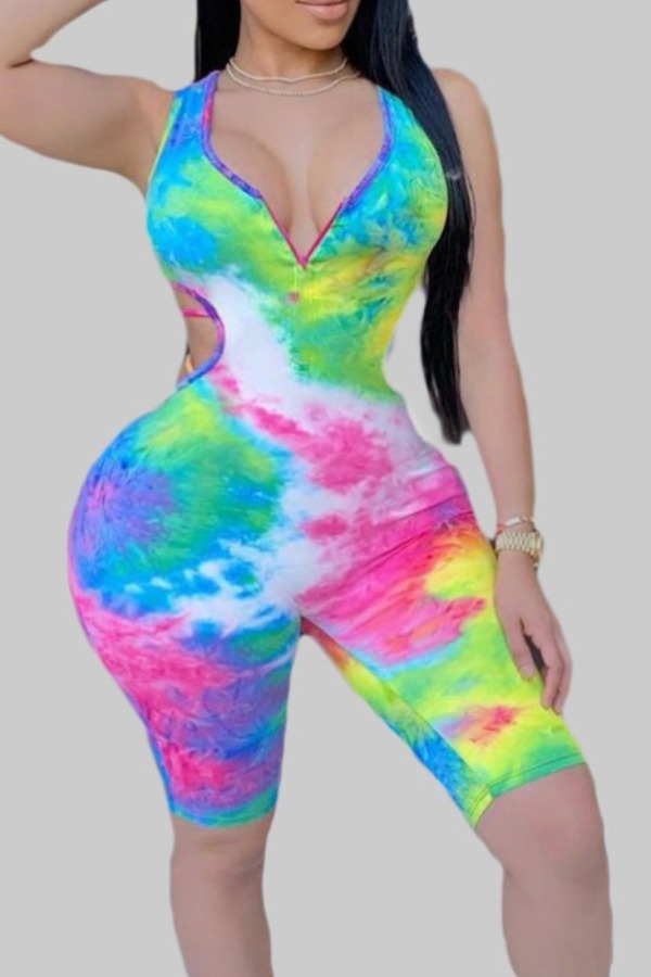 

lovely Stylish Tie-dye Green Plus Size One-piece Romper