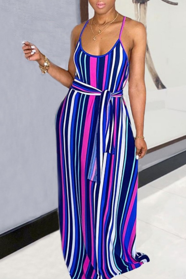 

lovely Bohemian Pinstripe Blue Maxi Dress