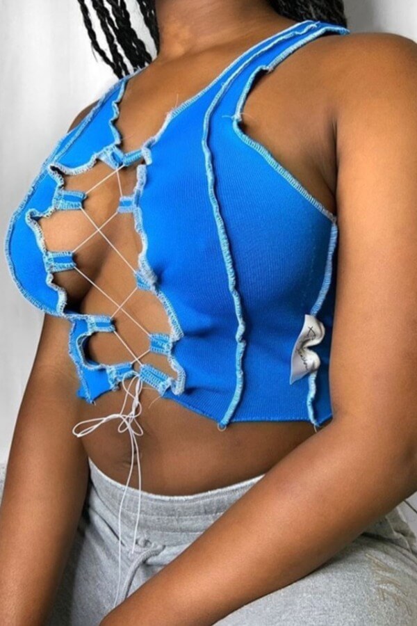

lovely Sexy Bandage Design Blue Camisole