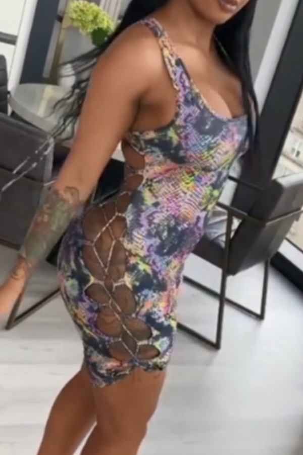 

lovely Sexy Print Bandage Design Purple One-piece Romper