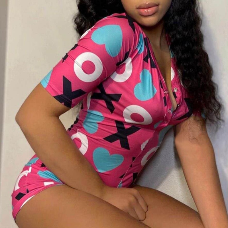 

Lovely Leisure Letter Print Pink One-piece Romper