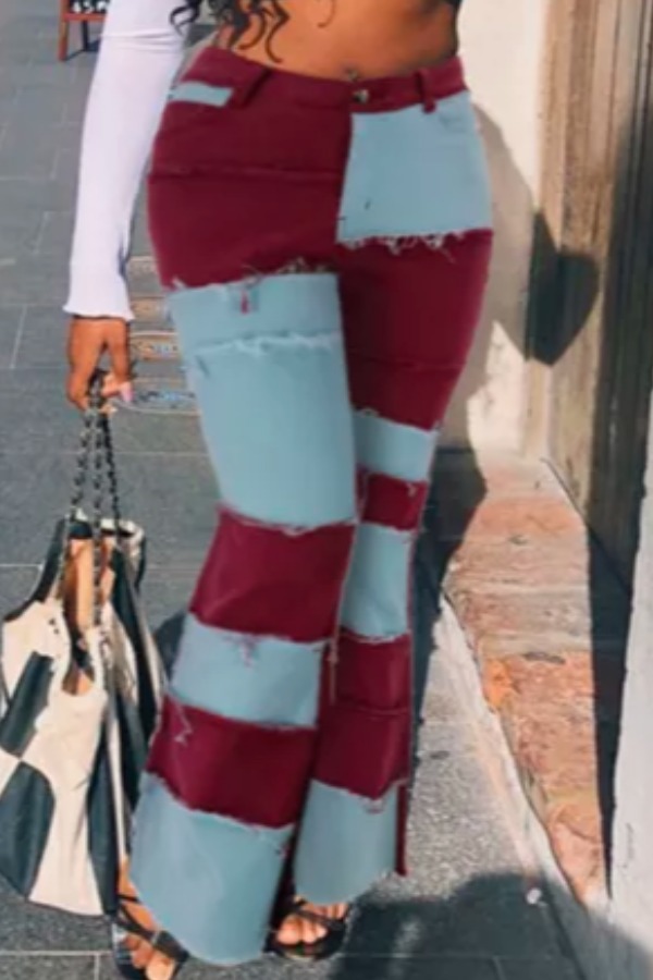 

lovely Stylish Patchwork Red Jeans