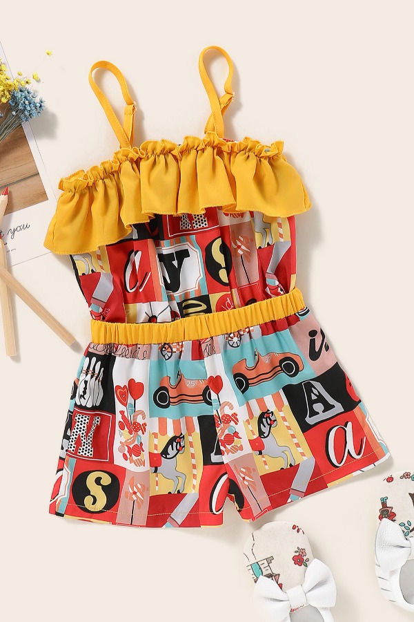 

lovely Bohemian Print Yellow Girl One-piece Romper