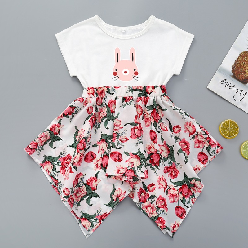 

lovely Casual Print White Girl Two-piece Skirt Set