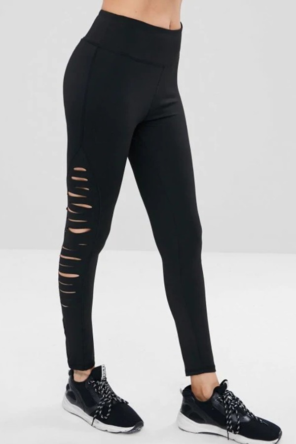 

lovely Sportswear Hollow-out Black Pants