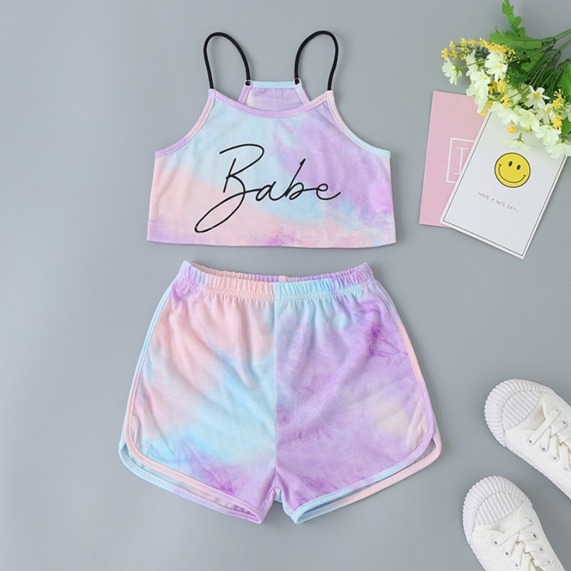 

lovely Casual Letter Print Light Purple Girl Two-piece Shorts Set