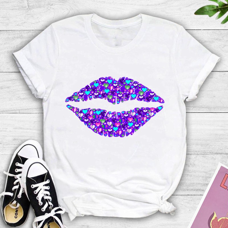 

lovely Leisure O Neck Lip Print White T-shirt