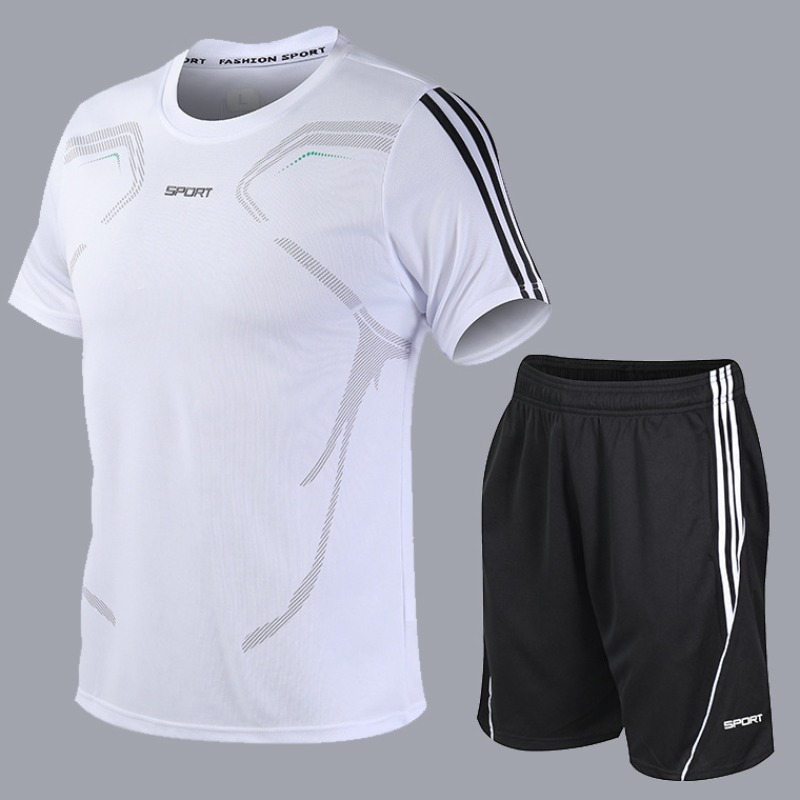 

Men lovely Leisure O Neck Patchwork White Two-piece Shorts Set