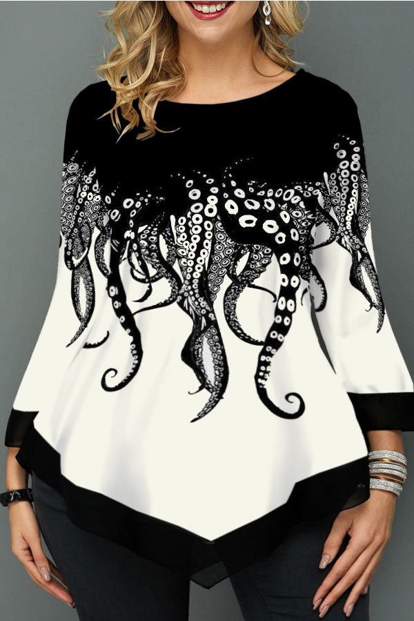 

lovely Casual O Neck Print White Plus Size T-shirt
