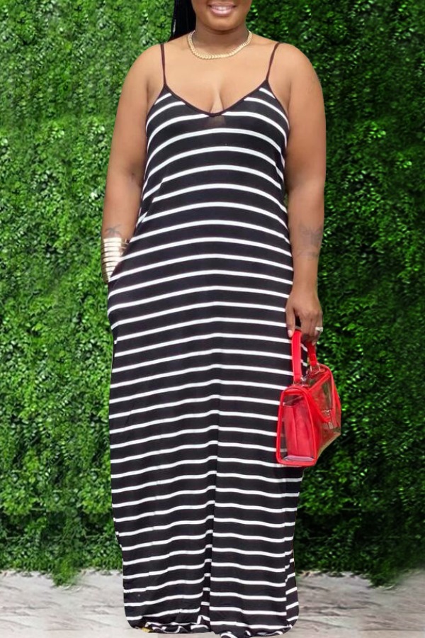 

Lovely Casual Striped Black Maxi Dress