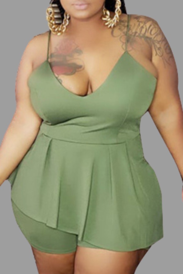 

Lovely Stylish False Two Piece Design Green Plus Size One-piece Romper