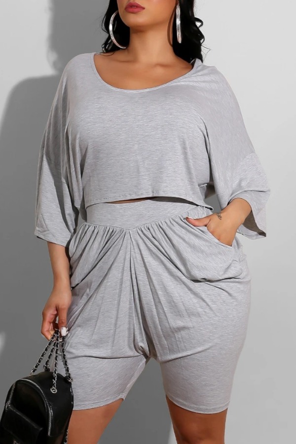 

lovely Leisure O Neck Fold Design Grey Loungewear