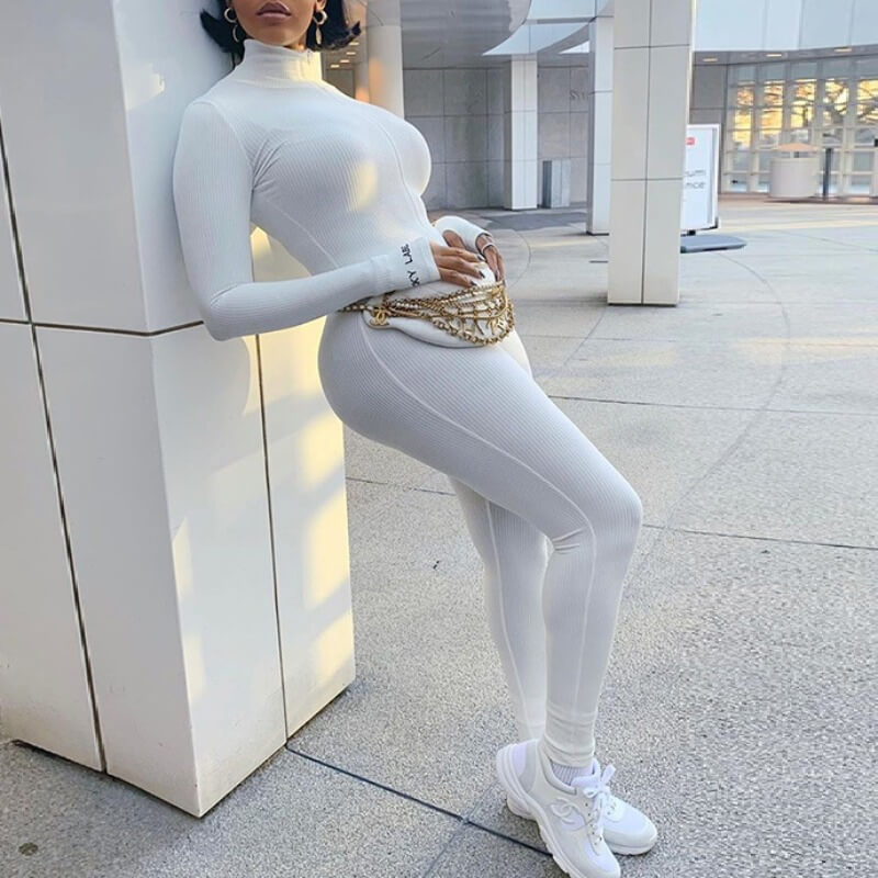 

Lovely Sportswear Zipper Design White One-piece Jumpsuit