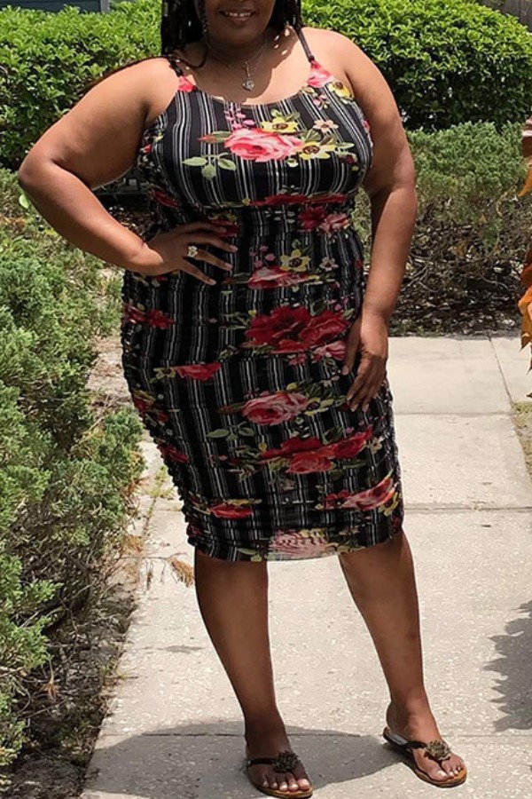 

lovely Trendy Striped Multicolor Knee Length Plus Size Dress, Multi