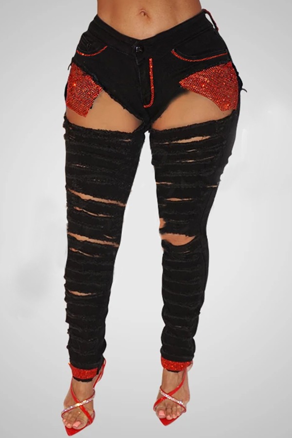 

lovely Casual Hollow-out Black Jeans
