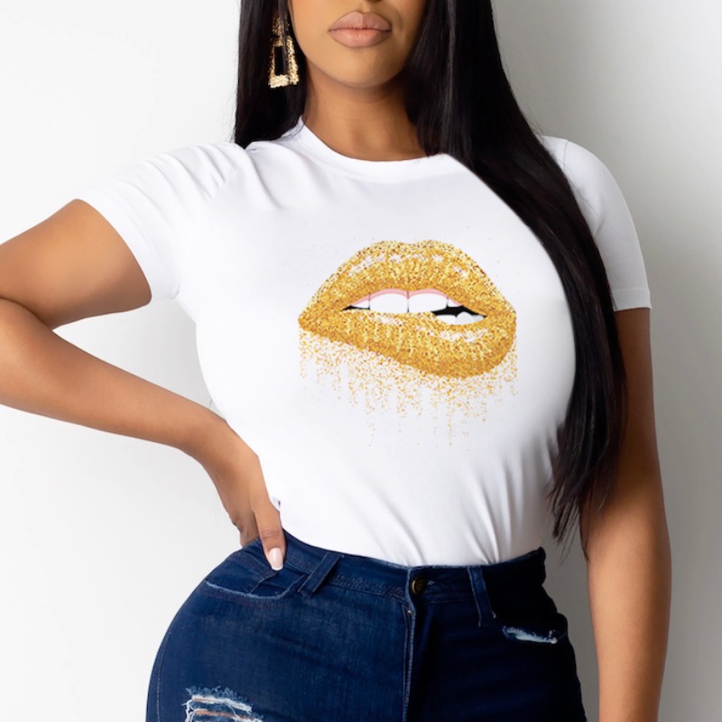 

lovely Casual O Neck Lip Print White T-shirt