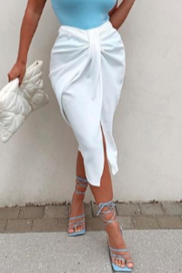 

lovely Stylish Knot Design White Skirt