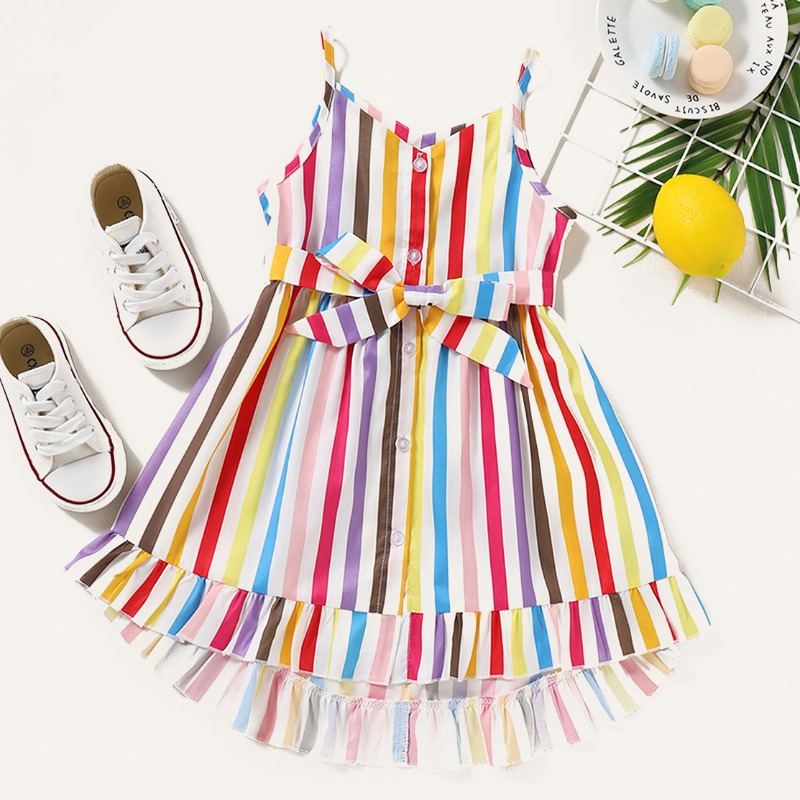 

lovely Casual Striped Multicolor Girl Mid Calf Dress, Multi