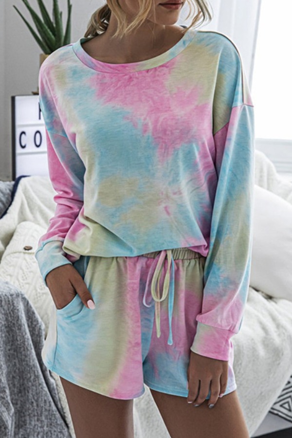 

lovely Casual O Neck Tie-dye Multicolor Loungewear, Multi